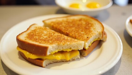 Golden Grilled Cheese Sandwich with Melted Cheddar on White Plate