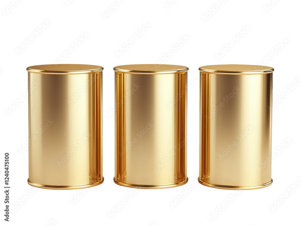 Aufkleber the image shows three empty golden cylindrical pedestals arranged in a row, suggesting an award cere