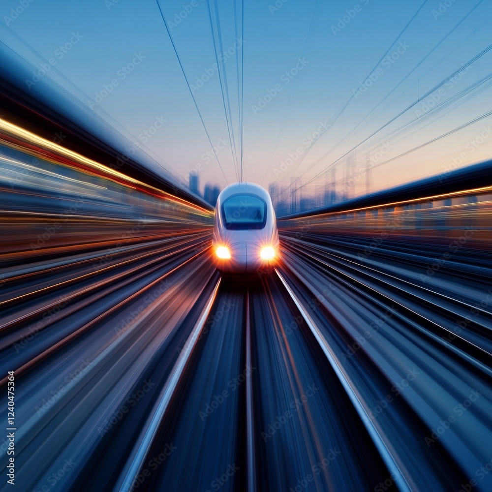 Aufkleber modern high-speed train sleek streamlined design and motion blur effect at railway station efficient
