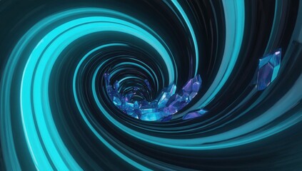 Abstract swirling blue crystals, dark tunnel, futuristic background, digital art