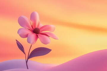Obraz premium Pink Flower Blooms in Pastel Sunset Landscape