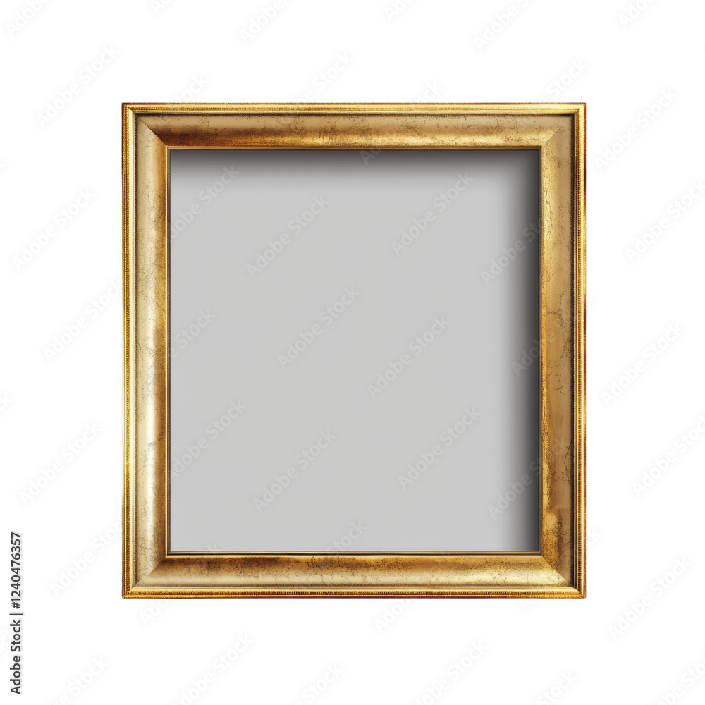Fototapete an empty square gold picture frame with an ornate border is displayed against a black background.
