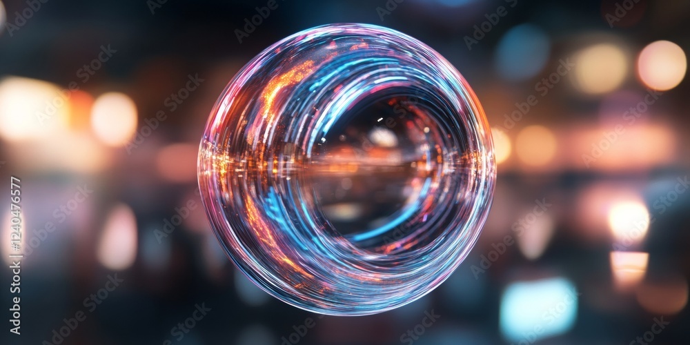 Poster Neon Light Wave Art Glass Sphere with Abstract Energy Streams - Dynamic Data Visualization for Tech and Digital Marketing Innovation
