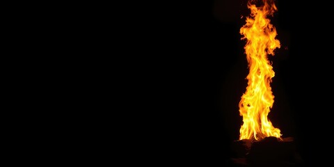 Pillar of rising flames against a dark background, black background, blazing pillar, fire
