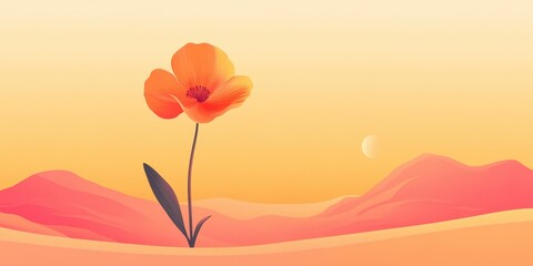 Orange Poppy Flower Blooms in Desert Landscape