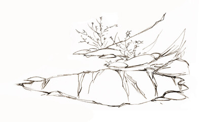 Pencil drawing. The men caught the guy and are leading him