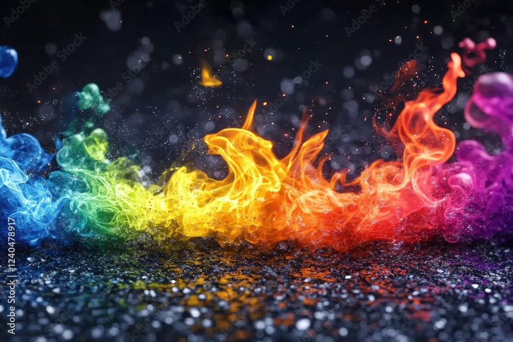 Aufkleber vibrant flames in rainbow colors dance against a dark backdrop creating a mesmerizing display of lig