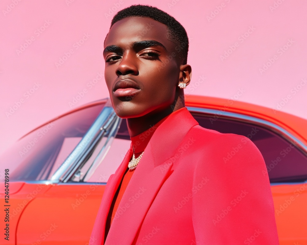 Aufkleber retro-futuristic style in vivid fashion glossy textures and vintage cars for urban editorials - dyna