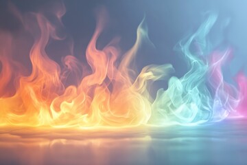 Vibrant flames dance in colorful hues illuminating the dark background
