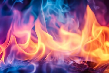 Fototapeta premium Flames dance with vibrant colors in a captivating display of light and heat during a nighttime gathering