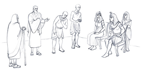 Moses and Aaron before Pharaoh. Pencil drawing