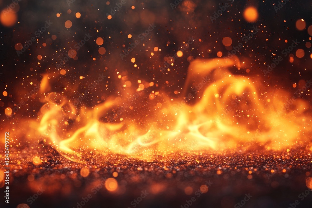 Poster captivating flames dance vividly while sparks shimmer against a dark background in an enchanting dis