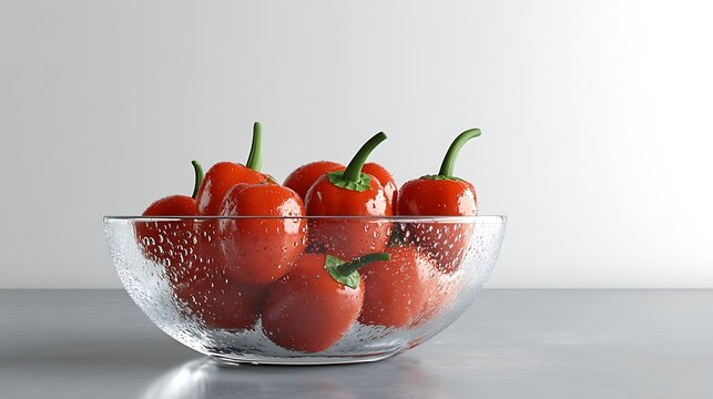 Red peppers in glass bowl on counter