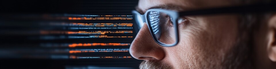 Futuristic Cybersecurity Interface Multi-Monitor Code and Threat Analysis Display in Glassy Tech Workspace Enhancing IT Operations and Digital Protection Strategies