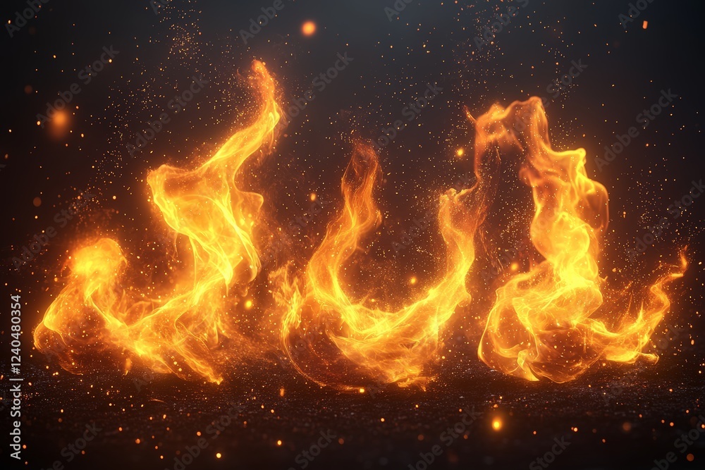 Aufkleber Fire dances in dynamic patterns against a dark background, creating a mesmerizing display of movement and light