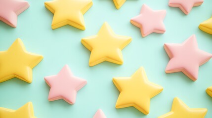 Fototapeta premium Colorful Star Shapes in Pink and Yellow on a Light Blue Background for Fun and Playful Designs