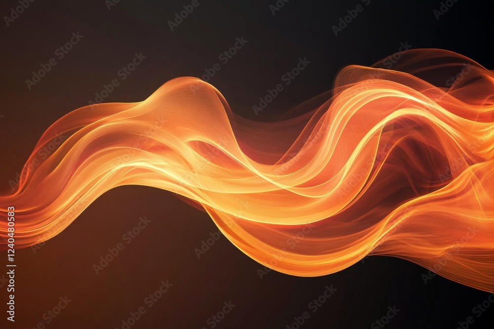 Poster Flowing orange and yellow waves create an abstract design, showcasing vibrant motion against a dark backdrop