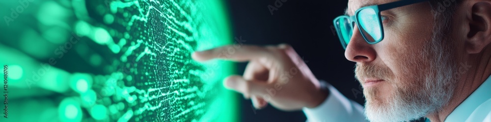 Aufkleber Futuristic Scientific Interface Analyst Examines Digital Particle Collision Simulation - Advanced Physics Visualization for Innovative Academic Research and STEM Education