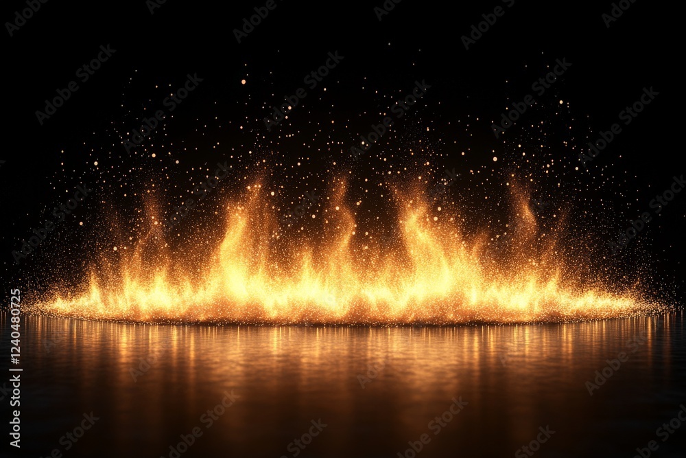 Fototapete dynamic fire blast creating a stunning visual effect with sparks and flames on a dark background