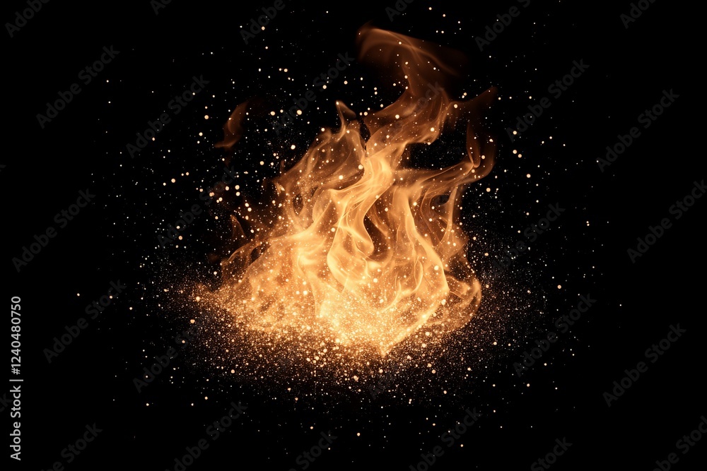 Poster Dynamic flames dance amidst sparkles in the dark, creating a mesmerizing display of light and energy