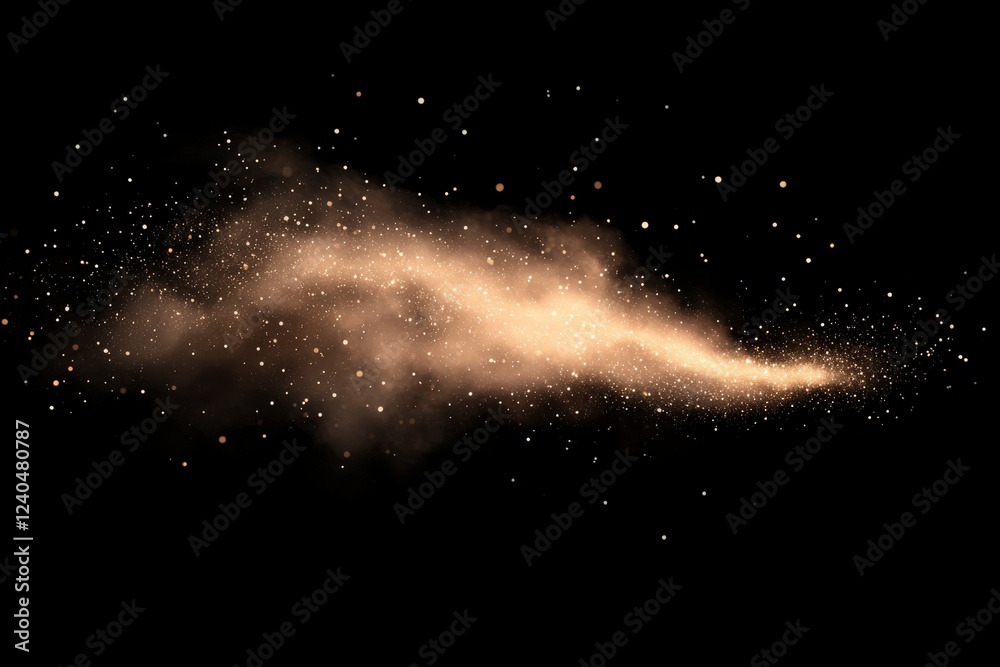 Poster golden particles swirl in a cosmic dance against a black backdrop, creating a celestial aura of ligh