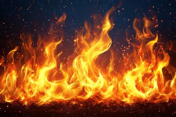 Vivid flames dance against a dark backdrop creating a mesmerizing display of fire and sparks at night