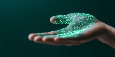 Futuristic Cybersecurity Hologram Digital Lock Interface Emerging from Hand - Advanced InfoSec Solutions for Tech Industry and Enhanced Corporate Cyber Defense Strategies