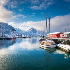 Fototapeta premium Beautiful snowy harbor