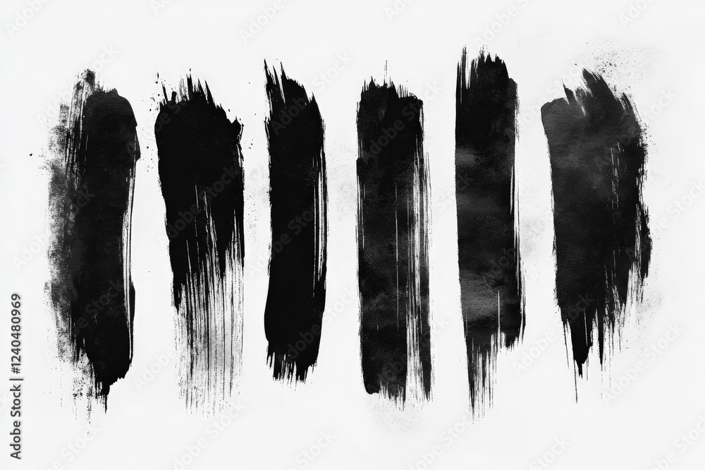 Aufkleber Black brush strokes create abstract art on a white canvas highlighting texture and contrast in contemporary design