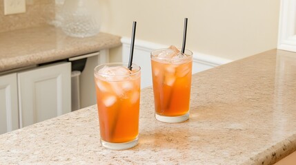 Refreshing Iced Tea Drinks on Kitchen Counter