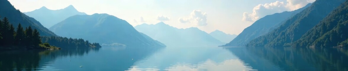 Serene lake waters reflect misty mountain peaks, water, natural, landscape