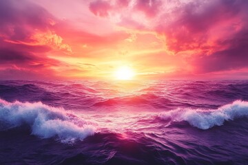 Obraz premium Vibrant sunset over ocean waves reflecting colorful skies at dusk