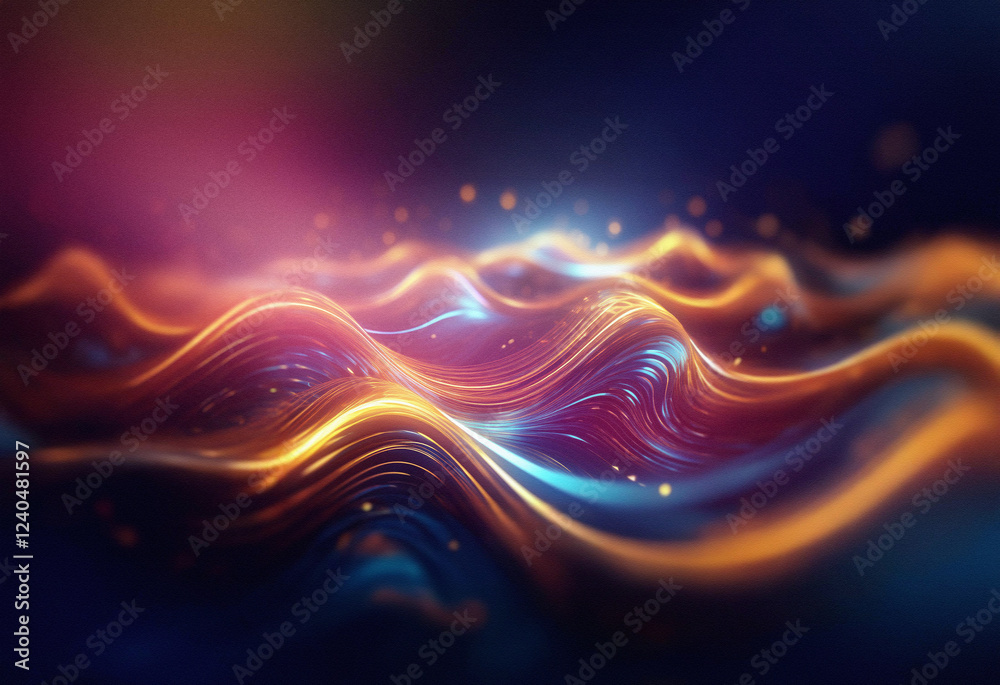 Aufkleber abstract sci-fi background featuring a double exposure effect. glowing, vibrant waves of orange and 