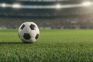 Fototapeta premium Crisp and vibrant shot of soccer ball on green grass field
