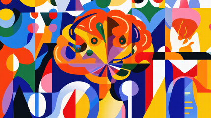 Naklejka premium vibrant brain surrounded by colorful geometric shapes, showcasing blend of abstract forms and vivid colors that evoke creativity and imagination