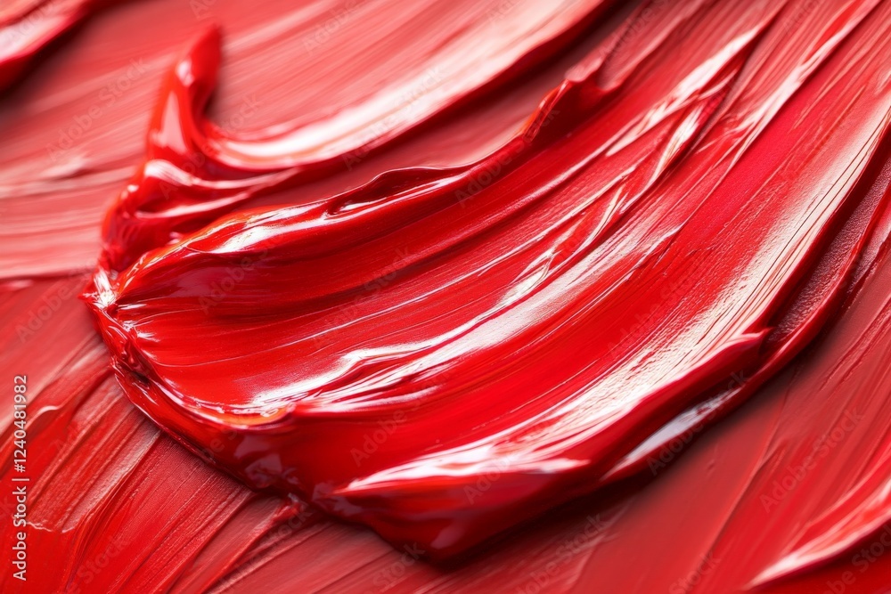 Poster vibrant red paint swirls on a canvas, showcasing the texture and richness of color throughout the ar