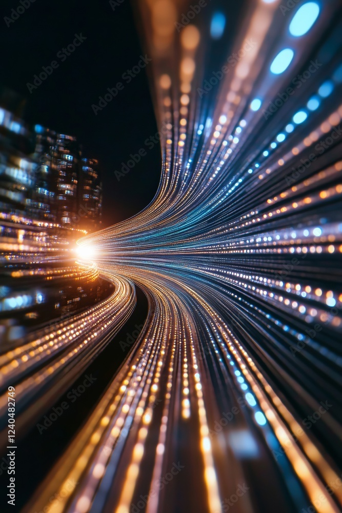 Leinwandbilder neon data stream in urban office futuristic led light trails in digital transformation - tech innova