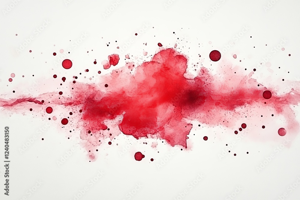 Poster vibrant red watercolor abstract art with splashes and textures on a white background