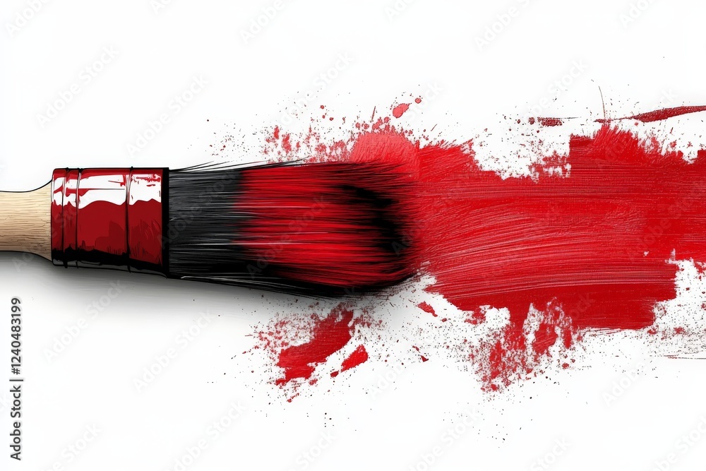 Poster creative brush strokes of vivid red paint on a clean canvas surface showcasing art preparation