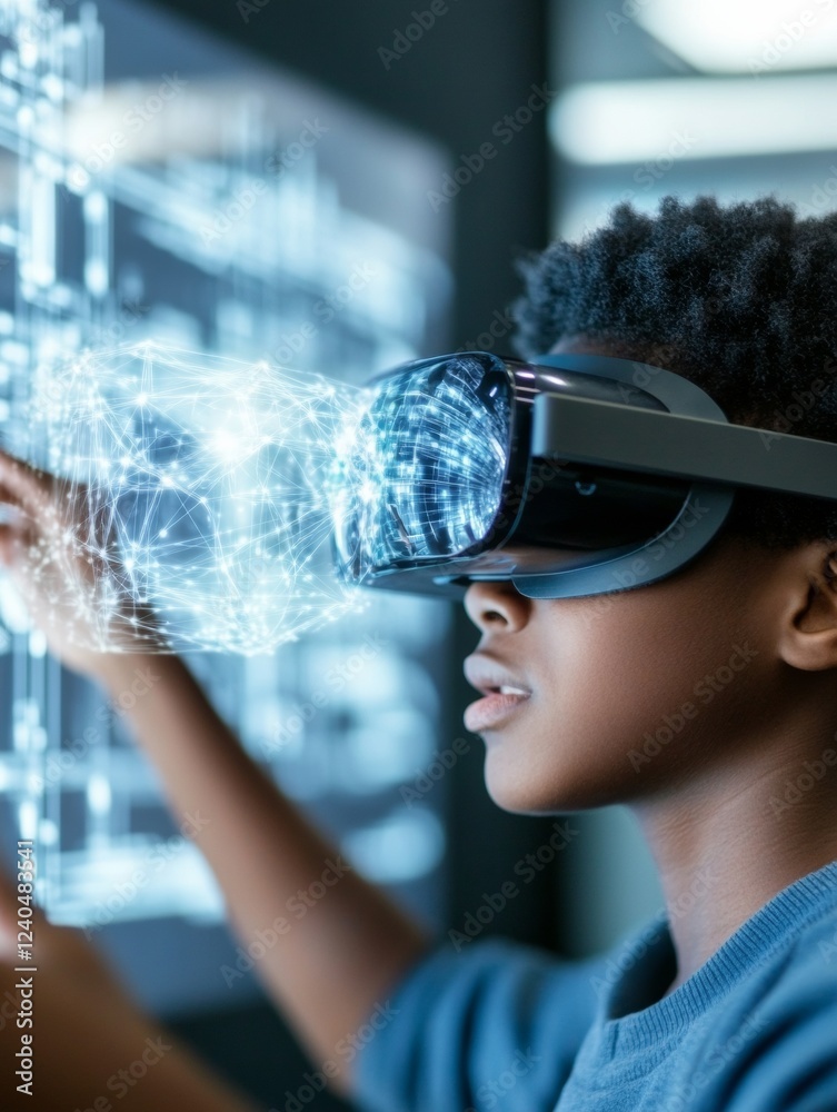 Poster cutting-edge vr collaboration diverse teenagers in tech lab innovating holographic interfaces for im