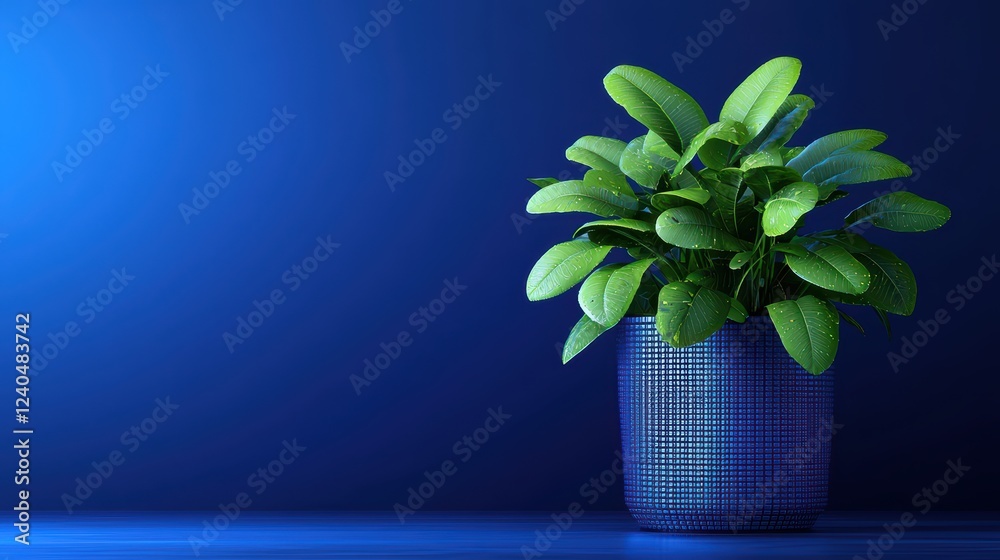 Poster Lush Green Plant in a Modern Blue Pot on a Gradient Background