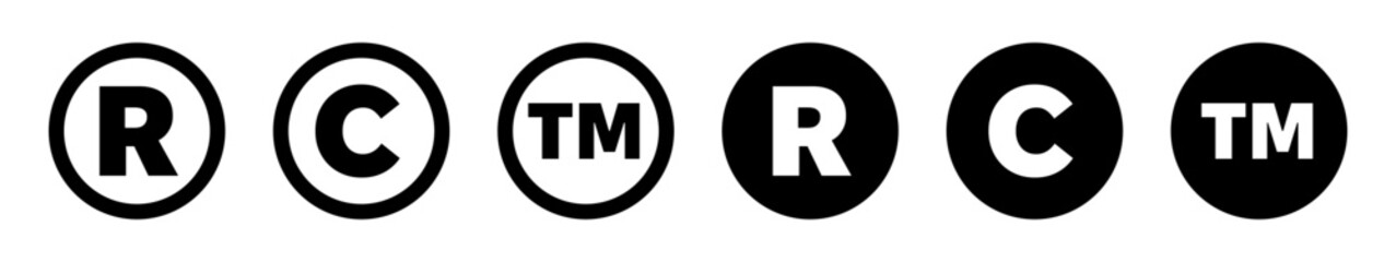 Registered trademark icons set. TM, R, C sign collection. Vector illustration.