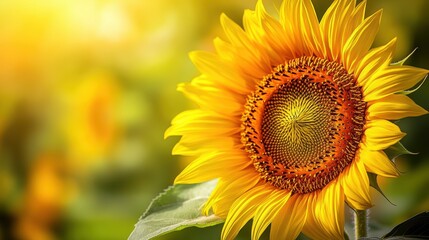 Obraz premium Bright and Beautiful Sunflower Blooms in a Field with Soft Green Background and Warm Sunlight Creating a Vibrant Nature Scene