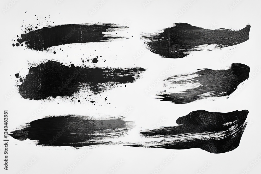Poster creative black brush strokes on a white background for artistic design projects and backgrounds