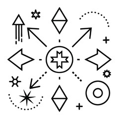 Black and white geometric shapes, directional arrows