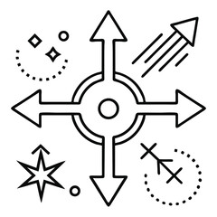 Black and white geometric shapes, directional arrows