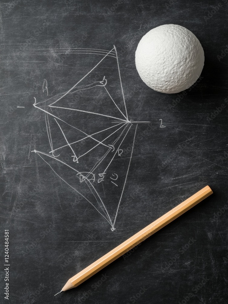 Poster chalkboard math visualization geometric sketches with chalk on blackboard - educational content for 