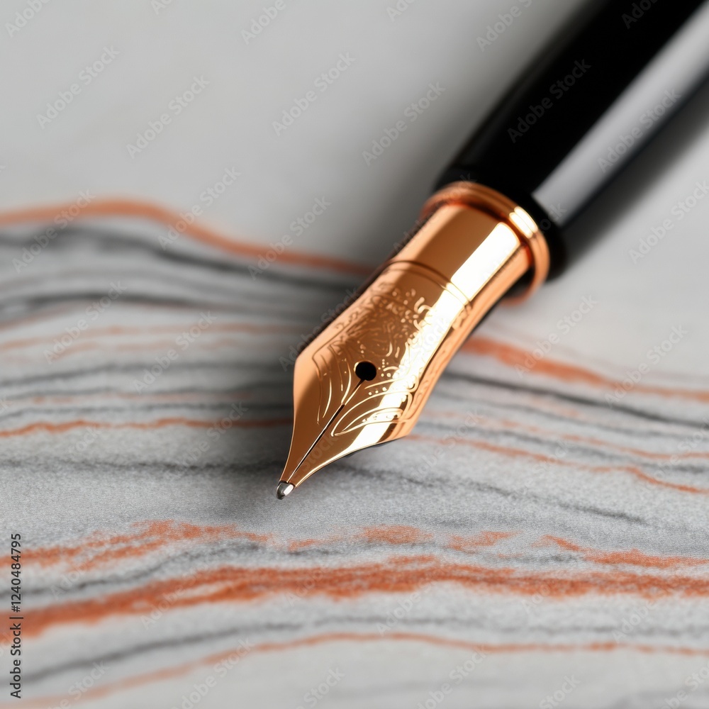 Poster timeless elegance fountain pen on marble grain document for authentic legal verification in professi