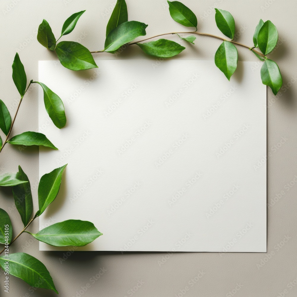 Leinwandbilder Creative design space with blank paper and green leaves arranged for artistic projects. Generative AI