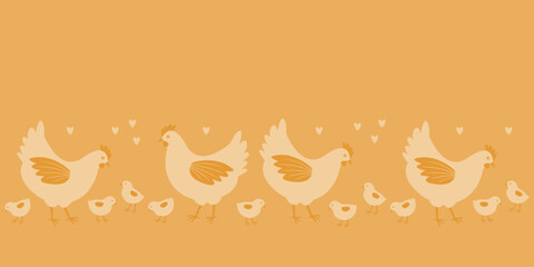 Chickens border, monochromatic yellow design element.